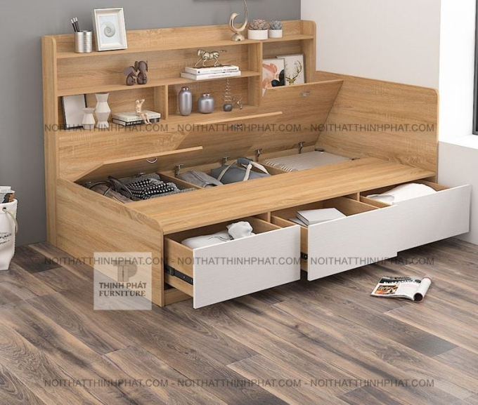 Giường Ngủ Đa Năng Có Ngăn Kéo Và Kệ Sách, Tối Ưu Không Gian GN24
