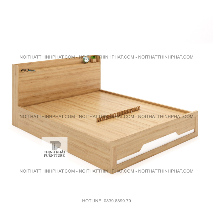 Giường Ngủ Gỗ Công Nghiệp Có Hộc Đầu Giường Tiện Lợi Màu Vân Sồi Tự Nhiên GN18 