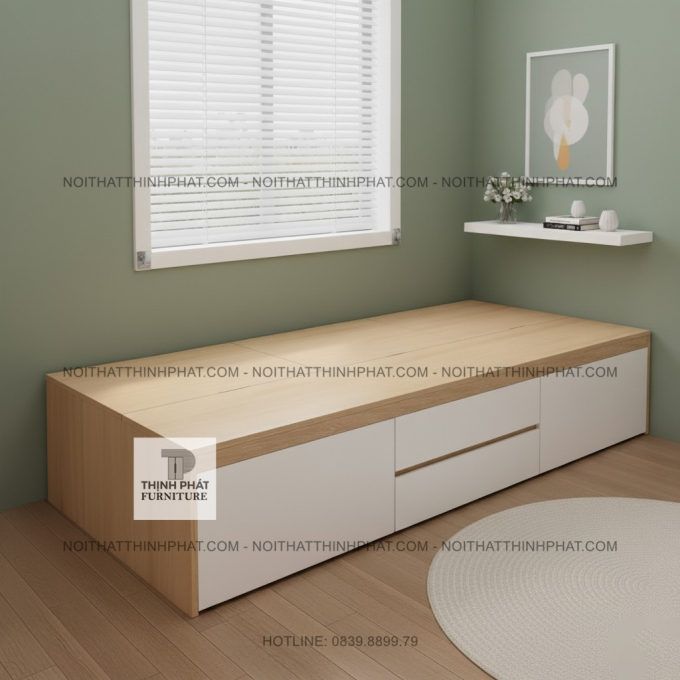 Giường Ngủ Không Đầu Giường Có Ngăn Kéo, Hộc Để Đồ Nâng Lên Tiết Kiệm Không Gian GN20