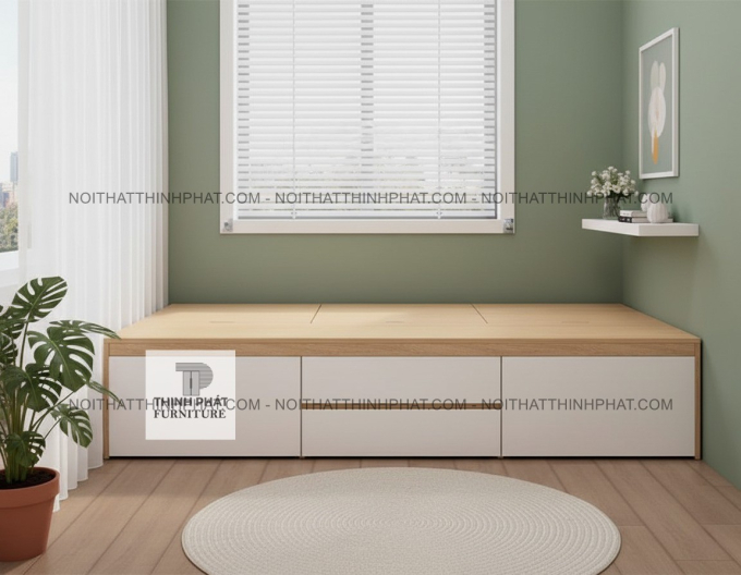Giường Ngủ Không Đầu Giường Có Ngăn Kéo, Hộc Để Đồ Nâng Lên Tiết Kiệm Không Gian GN20