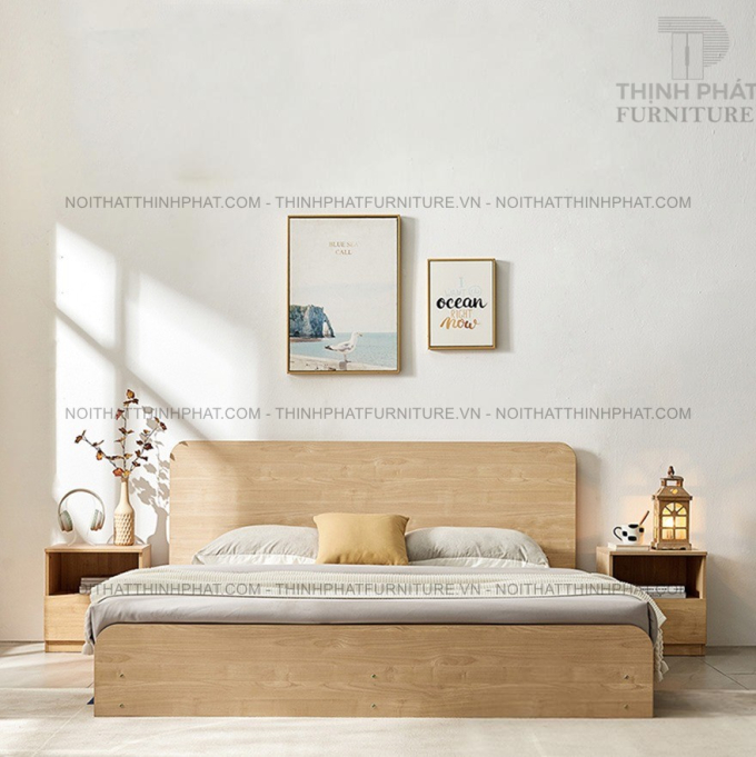 Giường Ngủ MDF Hiện Đại Đầu Giường Bo Cong GN30