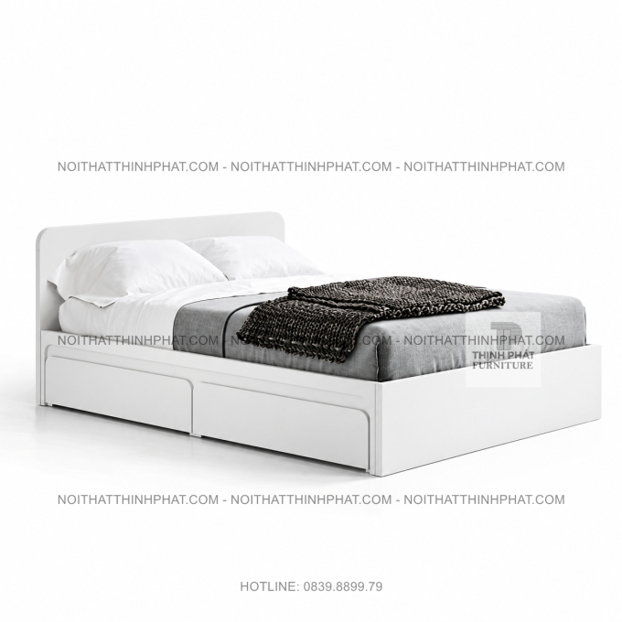 Giường Ngủ MDF Trắng Thanh Lịch, Ngăn Kéo Tiện Nghi GN41