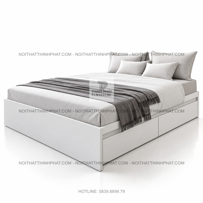 Giường Ngủ MDF Trắng Tối Giản Có Ngăn Kéo Tiện Lợi GN31