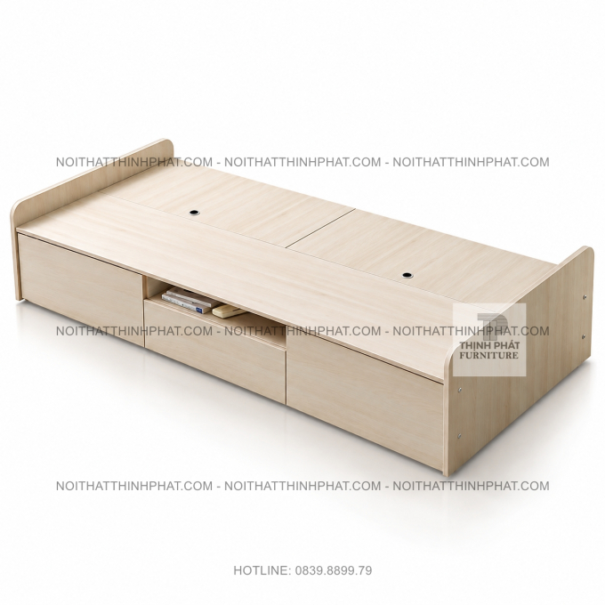 Giường Ngủ MDF Vân Gỗ Sáng Có Ngăn Kéo Và Hộc Nắp Mở GN56