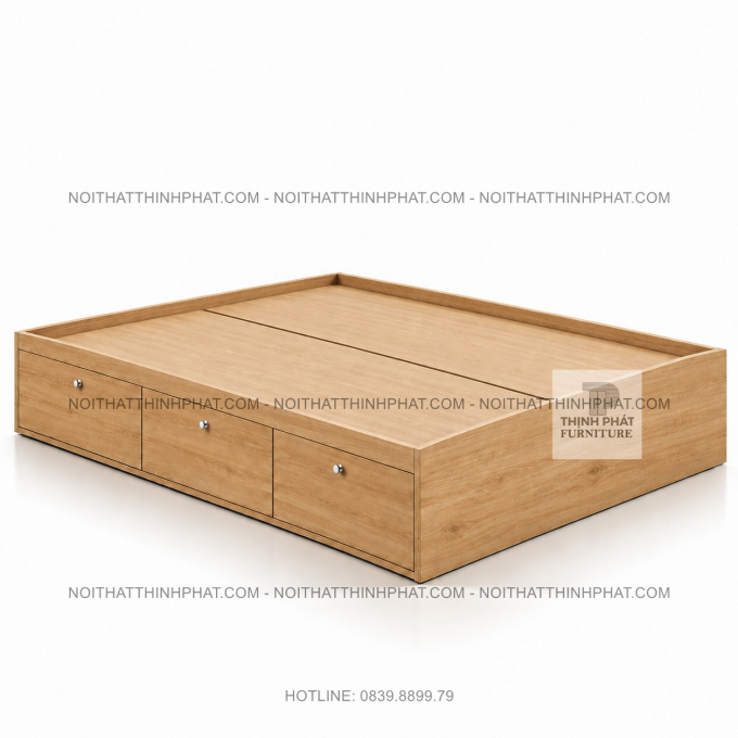 Giường Ngủ MDF Vân Gỗ Sáng Không Đầu Giường, 3 Ngăn Kéo GN51