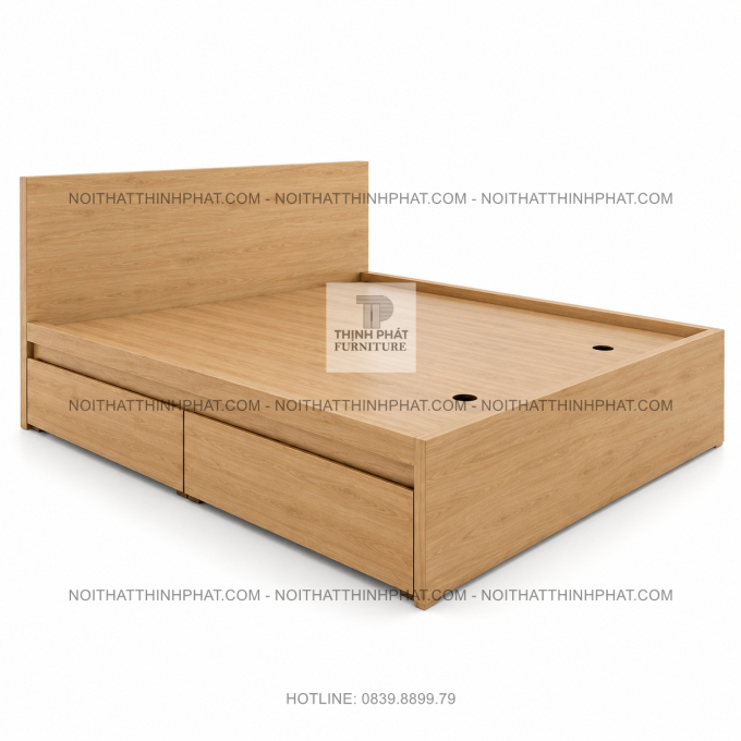 Giường Ngủ MDF Vân Gỗ Sồi Có Ngăn Kéo Tiện Dụng GN23