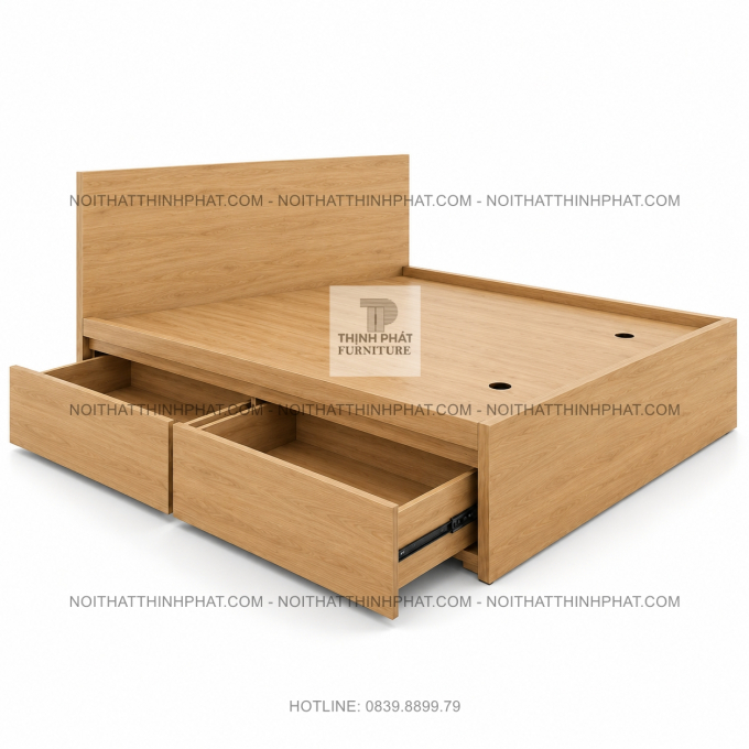 Giường Ngủ MDF Vân Gỗ Sồi Có Ngăn Kéo Tiện Dụng GN23