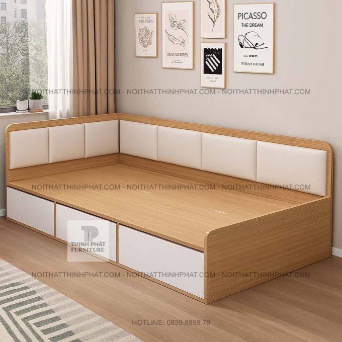Giường Tựa Lưng Góc Tường, Thiết Kế Thông Minh Với Ngăn Kéo Và Hộc Đồ GN26