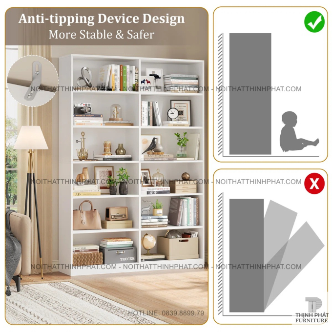 Kệ Sách 5 Tầng Màu Trắng Phong Cách Hiện Đại Cho Không Gian Nội Thất TS14
