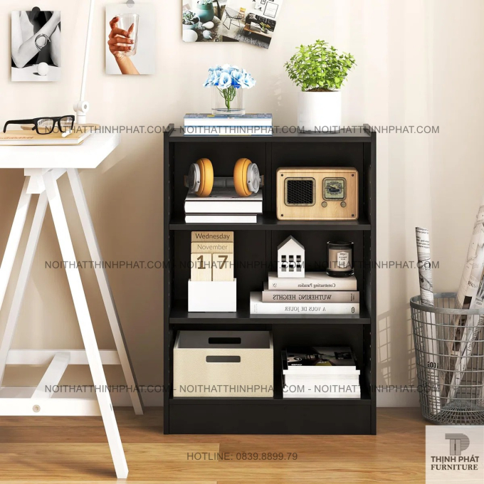 Kệ Sách Đen 3 Tầng Trang Trí Phòng Khách Nhỏ Gọn Hiện Đại TS13