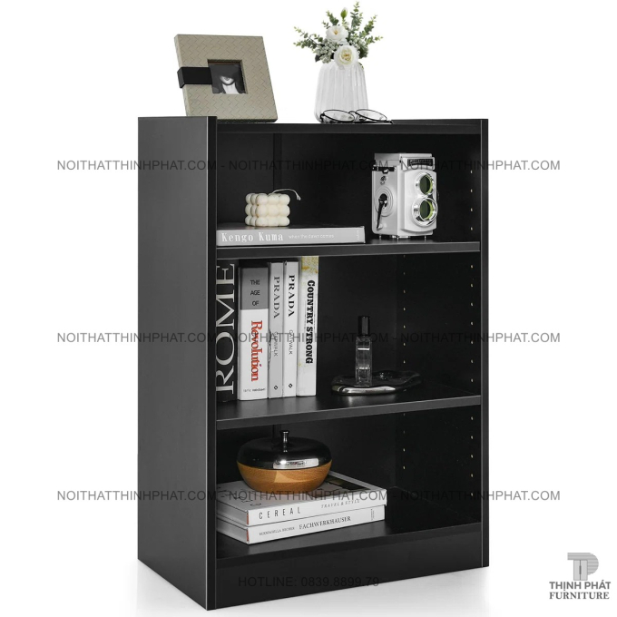 Kệ Sách Đen 3 Tầng Trang Trí Phòng Khách Nhỏ Gọn Hiện Đại TS13