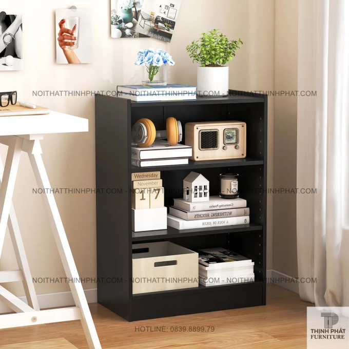 Kệ Sách Đen 3 Tầng Trang Trí Phòng Khách Nhỏ Gọn Hiện Đại TS13