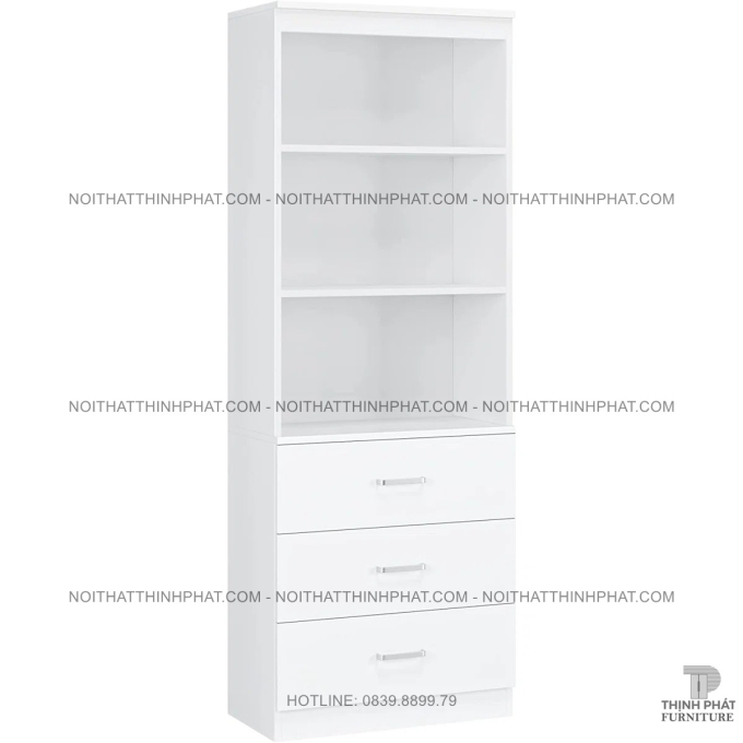 Kệ Sách Đứng Gỗ MDF Màu Trắng Có 3 Hộc Kéo Tiện Lợi Cho Phòng Khách Hiện Đại TS08