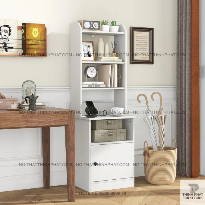 Kệ Sách Đứng Nhỏ Gọn Có Hộc Tủ Tiện Lợi, Kiểu Dáng Hiện Đại, Phù Hợp Mọi Không Gian TS06