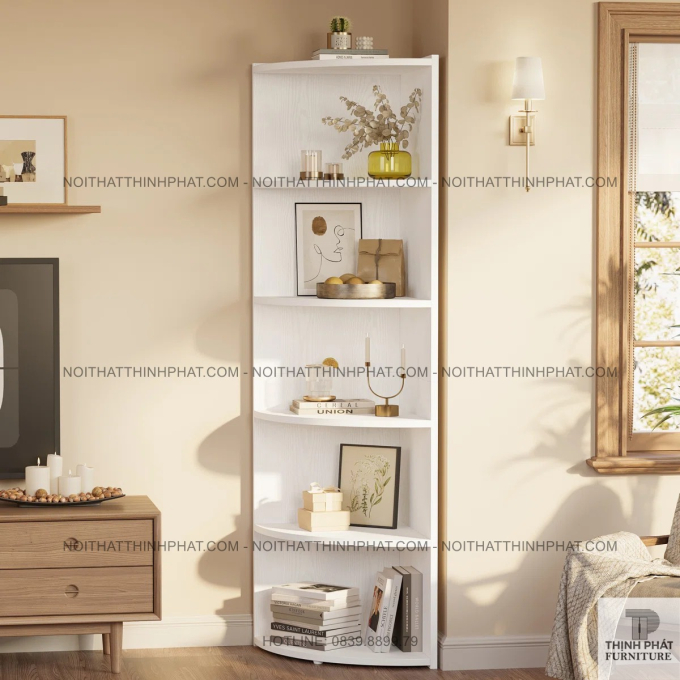 Kệ Sách Trắng Góc Tường Kiểu Dáng Gọn Gàng Dành Cho Chung Cư TS11