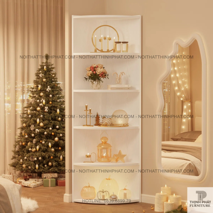 Kệ Sách Trắng Góc Tường Kiểu Dáng Gọn Gàng Dành Cho Chung Cư TS11