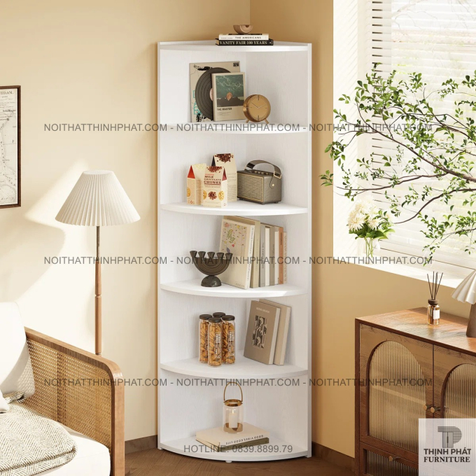 Kệ Sách Trắng Góc Tường Kiểu Dáng Gọn Gàng Dành Cho Chung Cư TS11