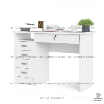 Bàn Làm Việc Gỗ MDF Trắng Hiện Đại Có 5 Hộc Kéo Tiện Lợi Cho Văn...