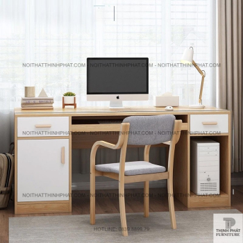 Bàn làm việc tại nhà có hộc tủ và khay bàn phím – phong cách tối...
