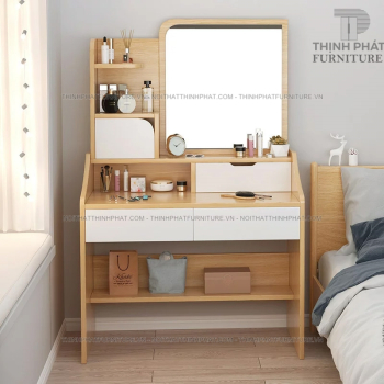 Bàn Trang Điểm Gỗ Cao Cấp Màu Sồi Phối Trắng Đẹp Giá Rẻ BTD04
