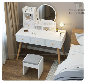 Bàn Trang Điểm Gỗ Công Nghiệp Hiện Đại Màu Trắng Đẹp Giá Rẻ BTD15
