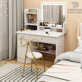Bàn Trang Điểm Hiện Đại Màu Trắng Gương Đèn Led Cảm Ứng Kèm Ghế...