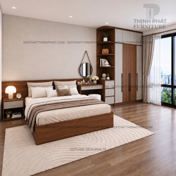 Combo Phòng Ngủ MDF Hiện Đại Tone Nâu Óc Chó Phối Xám Nhạt Có Tủ Áo...