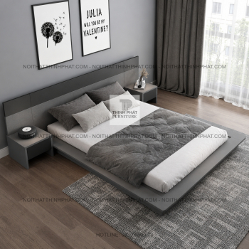 Giường Ngủ Bệt MDF Màu Xám Đầu Giường Rộng GN22