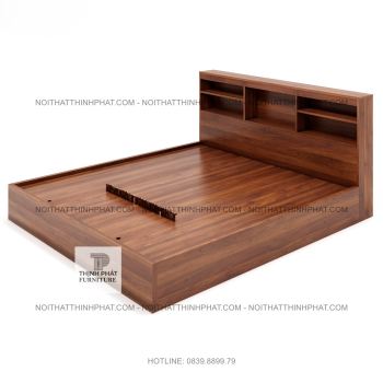 Giường Ngủ MDF Màu Gỗ Nâu Sang Trọng Có Kệ Đầu Giường Tiện Lợi...