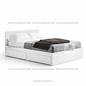 Giường Ngủ MDF Trắng Thanh Lịch, Ngăn Kéo Tiện Nghi GN41