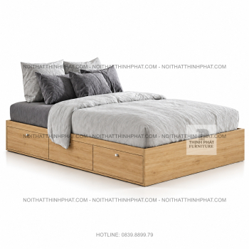 Giường Ngủ MDF Vân Gỗ Sáng Không Đầu Giường, 3 Ngăn Kéo GN51