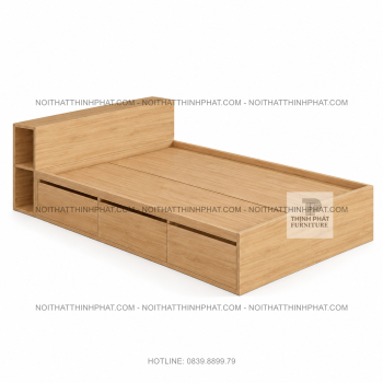 Giường Ngủ MDF Vân Gỗ Sáng, Ngăn Kéo Và Kệ Đầu Giường GN44