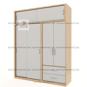 Tủ Áo 2 Tầng Cửa Lùa Kết Hợp Cửa Mở 4 Cánh Hiện Đại Có Ngăn Kéo...
