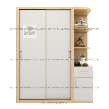 Tủ Áo Cửa Lùa 2 Cánh Kết Hợp Kệ Trang Trí Bo Cong Và Hộc Kéo Hiện...