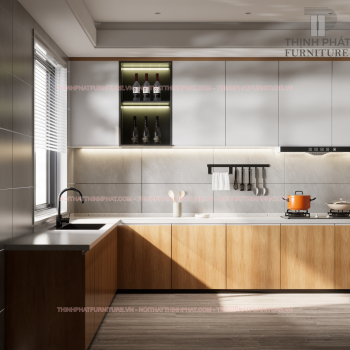 Tủ Bếp Gỗ Công Nghiệp Melamine Kiểu Dáng Chữ L TB01