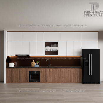 Tủ Bếp Gỗ Công Nghiệp Melamine Sát Trần Kiểu Dáng Chữ I TB08