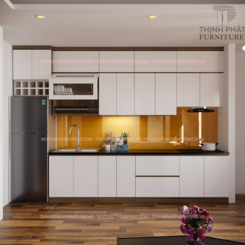 Tủ Bếp Kiểu Dáng Chữ I Kịch Trần  Màu Gỗ Phối Trắng TB06