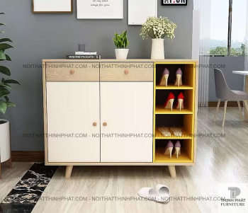 Tủ Giày Dép 2 Cửa 2 Hộc Kéo Gỗ Công Nghiệp, Kệ Hở Bên Hông TG25