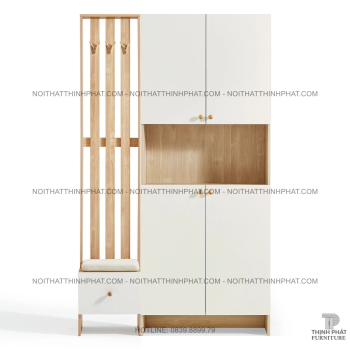 Tủ Giày Dép Kết Hợp Ghế Ngồi Và Giá Treo Phối Trắng Thanh Lịch TG30