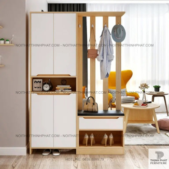 Tủ Giày Thông Minh Có Ghế Đệm, Vách Treo Đồ Và Kệ Trang Trí Gỗ MDF...