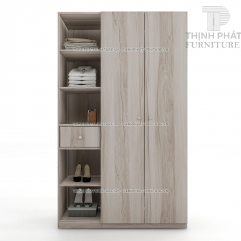 Tủ Quần Áo 1m2 X 2m  Cánh Mở Kèm Kệ Tiện Lợi, Gỗ Mdf Phủ Melamine TQA12