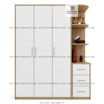 Tủ Quần Áo 1m6 X 2m Cửa Mở Kèm Kệ Trang Trí Bo Góc, Hiện Đại, Đa...