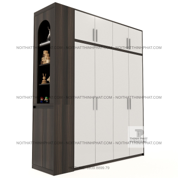 Tủ Quần Áo 2 Tầng 4 Cánh Kèm Kệ Trưng Bày Bên Hông Phong Cách Bắc Âu...