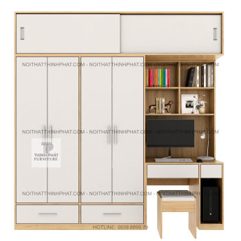 Tủ Quần Áo 2 Tầng 4 Cánh Tích Hợp Bàn Làm Việc Đa Năng Tại TPHCM TQA64...