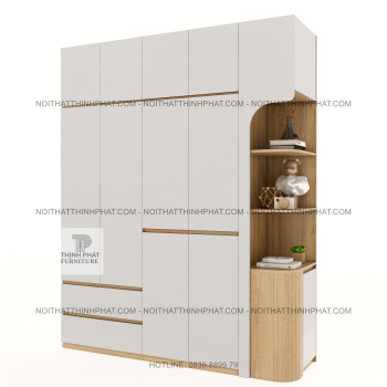 Tủ Quần Áo 2 Tầng Bo Cong Góc Cao Cấp Không Tay Nắm Kết Hợp Kệ Trang...