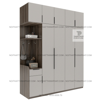 Tủ Quần Áo 2 Tầng Cánh Mở Hiện Đại Kèm Kệ Trang Trí Tiện Lợi TPHCM...