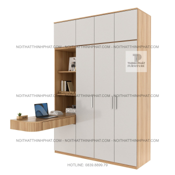 Tủ Quần Áo 2 Tầng Cánh Mở Kết Hợp Bàn Làm Việc Và Kệ Trang Trí...