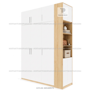Tủ Quần Áo 2 Tầng Kèm Kệ Trang Trí Bên Hông TQA154 (1m6 x 2m5)