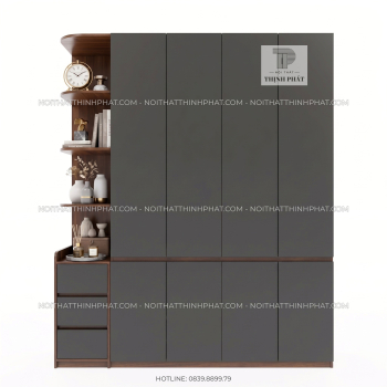Tủ Quần Áo 2 Tầng Kèm Kệ Trang Trí Bo Cong TQA103 (2m x 2m4)