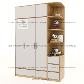 Tủ Quần Áo 2 Tầng MDF 3 Cánh Mở Kèm Kệ Trưng Bày Và Hộc Kéo TQA101...